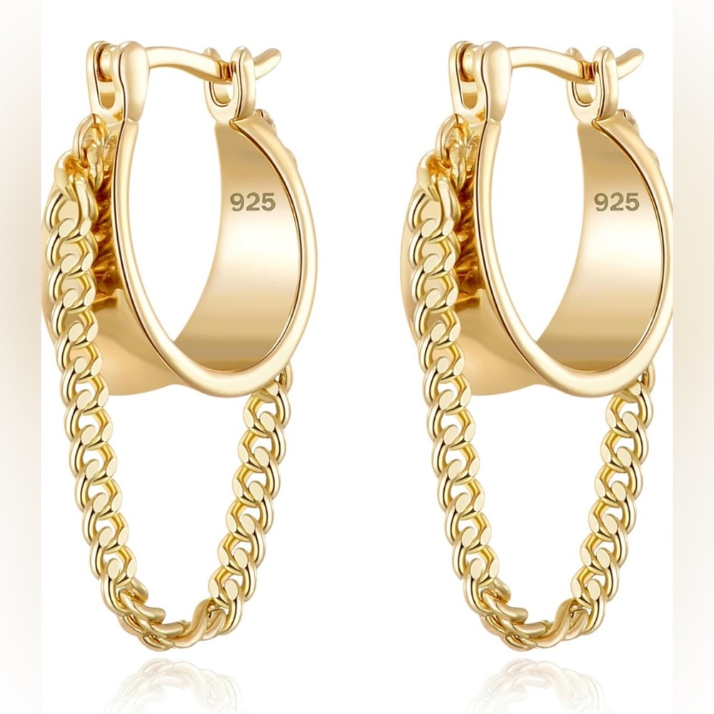 NWT 925 Sterling Silver Small Huggie Hoop Earrings Trendy 14K Gold Plated